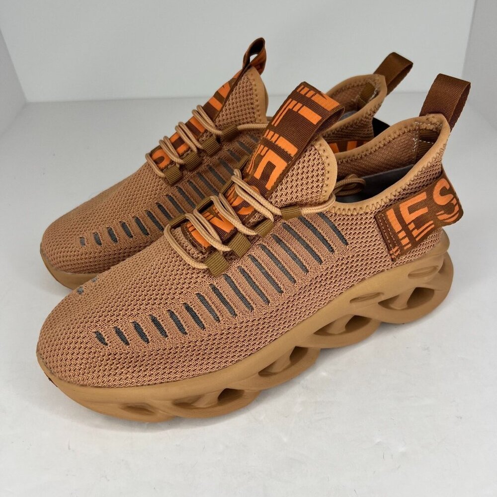 Fashion Street Mens Peach Mesh Lace Up Low-Top Size 7.5 Casual Sneakers